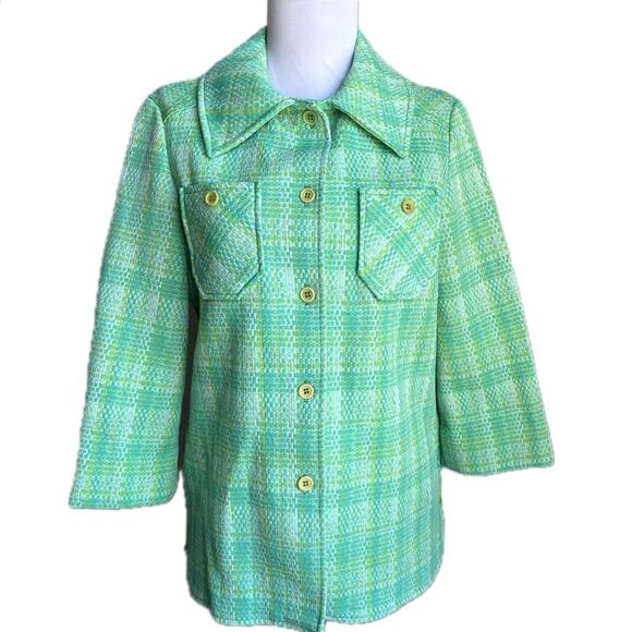 Jack Winter Jackets & Blazers - VTG 70s JACK WINTER Plaid Tweed Button Down Shirt Jacket Shacket Womens S / M‎